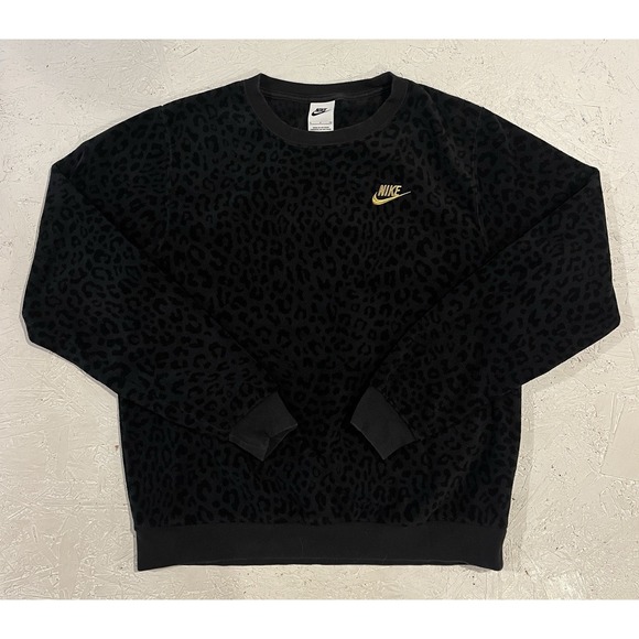NIKE Pullover Fleece Sweatshirt Women's Size S Leopard Cheetah Print Black - Picture 1 of 10